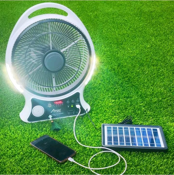 ABANICO RECARGABLE 14" SOLAR CON ALTAVOZ